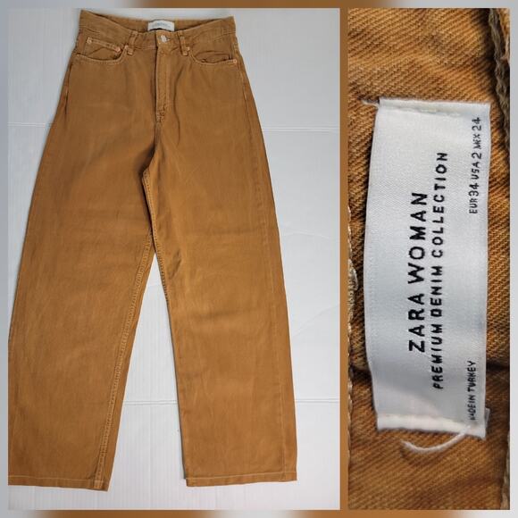 Zara Wide Leg Denim Pants Womens SZ 2 Ankle Crop High Rise Terracota - Picture 1 of 6